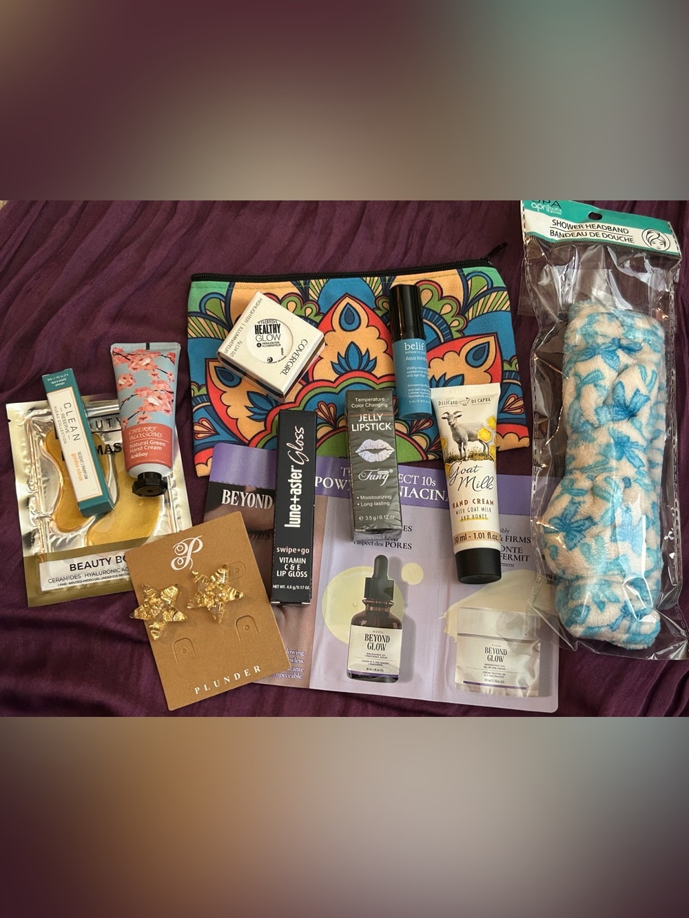 Beauty Bundle - Lip Gloss, Perfume, Star Earrings, Lotions, Eye Gel, Highlighter